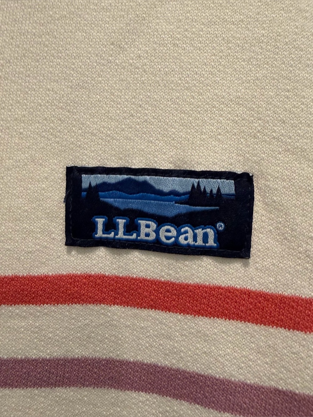 L.L. Bean Pullover Women's L Cream Cotton Striped Snap Neck Rugby Style Outdoor - Picture 3 of 11
